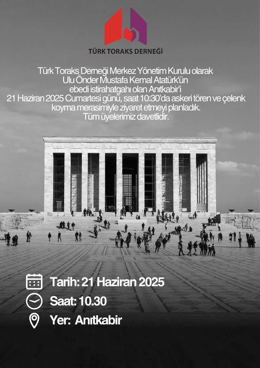 Saat 10.00’ da merdivenle inilen Tören Meydanı’nda buluşmak üzere.
Tüm üyelerimiz davetlidir.