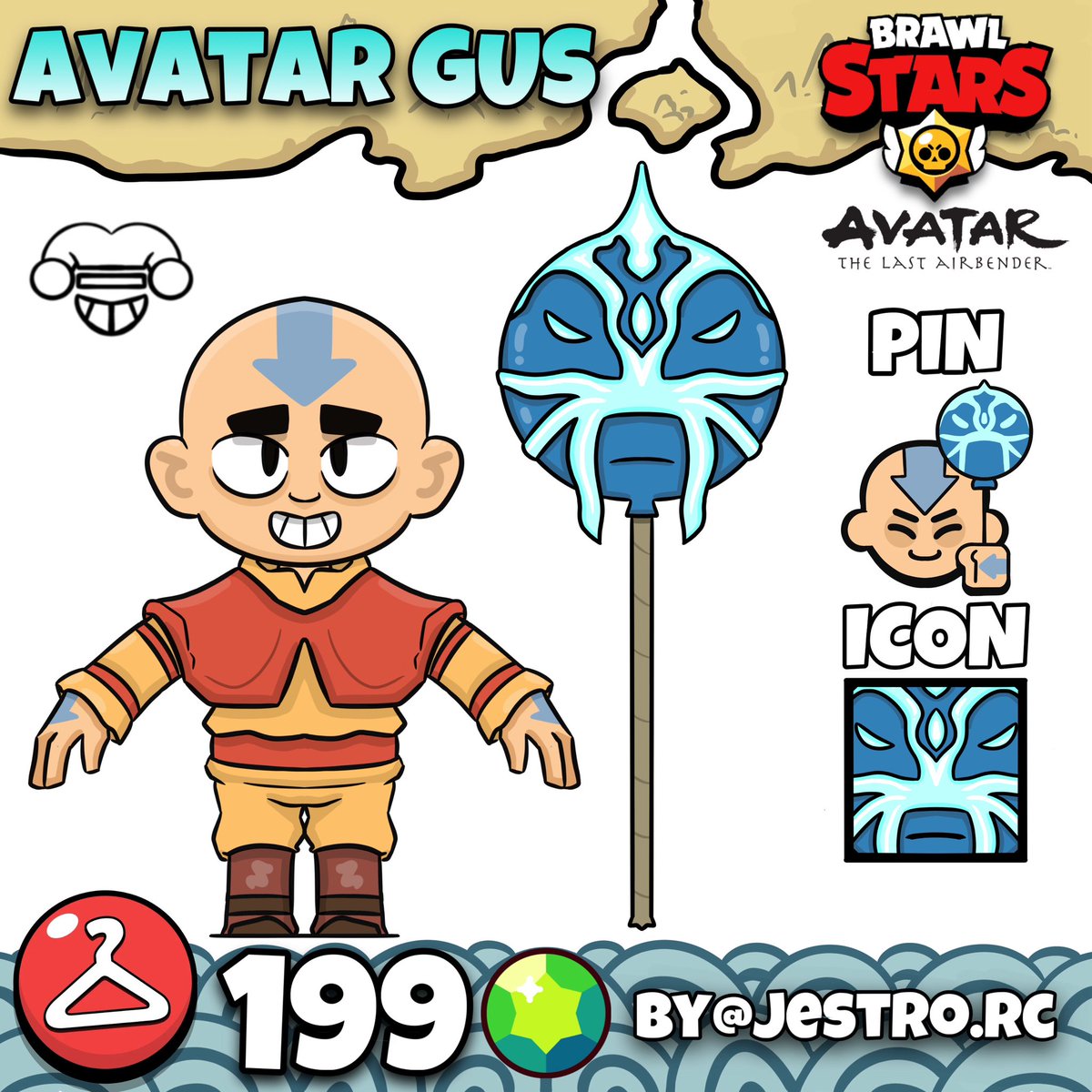 New <a href="/BrawlStars/">Brawl Stars</a> x Avatar the last Airbander skin concept „AVATAR GUS“ 💨🍃

#art #brawlstars #brawlart #brawlstarsart #brawlstarsfanart #collab #brawlstarscollab #AvatarTheLastAirbender