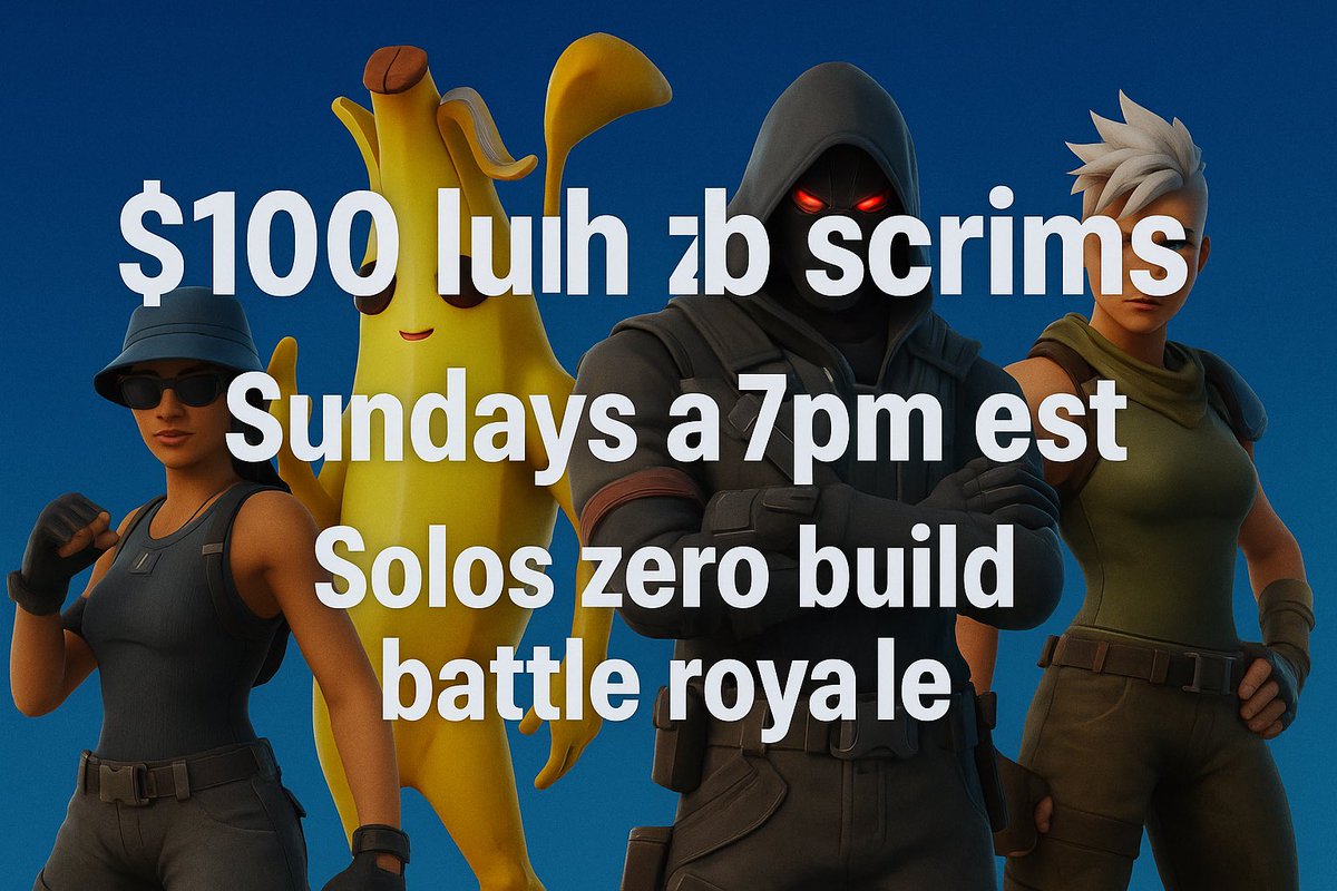 🏆$100 Luh ZB Scrims🏆
💫Solo Battle Royale💫

🕰️June 22nd
🗡️7:00 EST
🌏Zero Builds

📍To be picked : (Invite only)
-Follow <a href="/luhabyss/">abyss</a> <a href="/9h05tfn/">Ghost</a> 
-Like ❤️ and retweet ♻️
-Reply with interest⚠️

discord.gg/mNeBMMWS