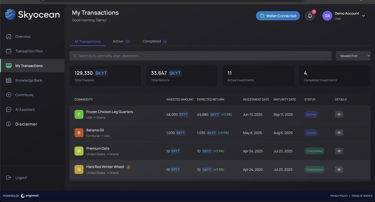 SkyoceanIT's tweet photo. The difference between speculation and utility:

Speculation: 'Number go up'

Utility: 'Here's the trade agreement, here's the verification, here's the real-world impact'

See our @origin_trail integration: https://t.co/eQBS9IiLaw https://t.co/1JZsG3vY7Q