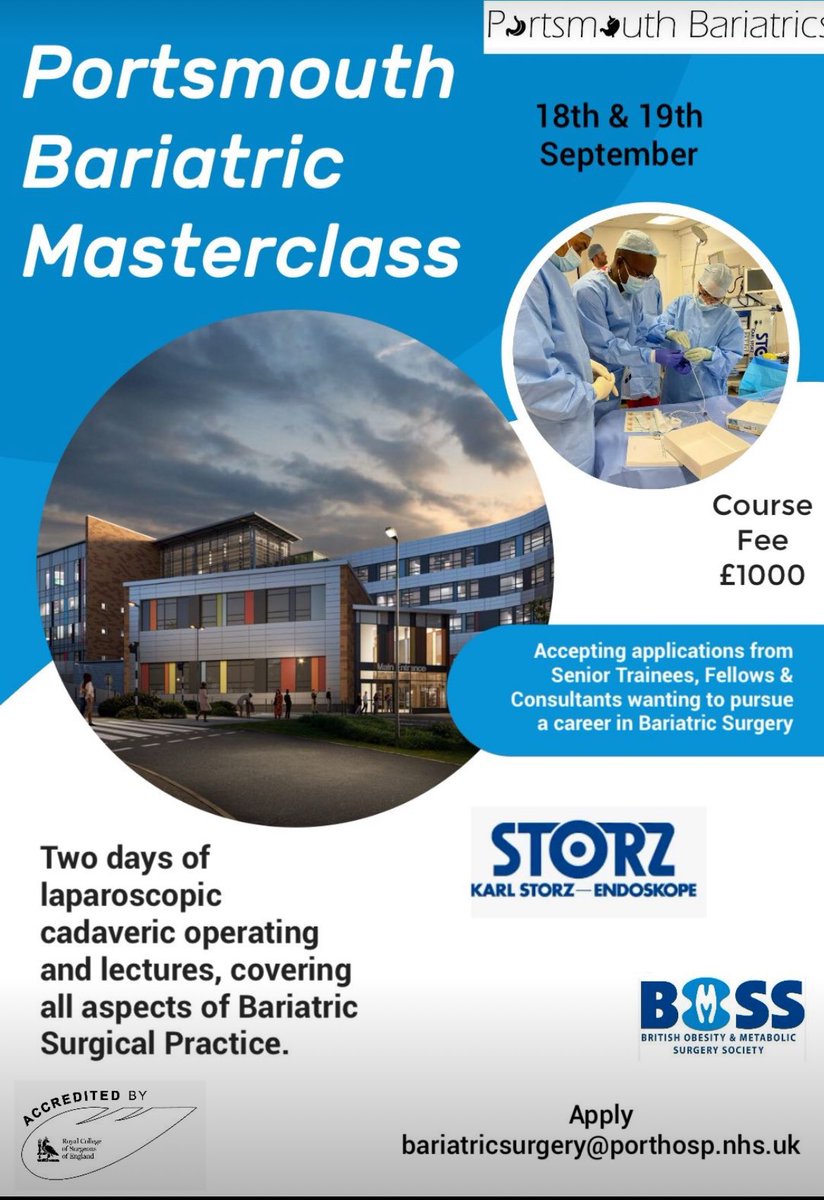 cxw1120's tweet image. Still a few places left on the Portsmouth Laparoscopic Bariatric Cadaveric Course
Apply via bariatricsurgery@porthosp.nhs.uk