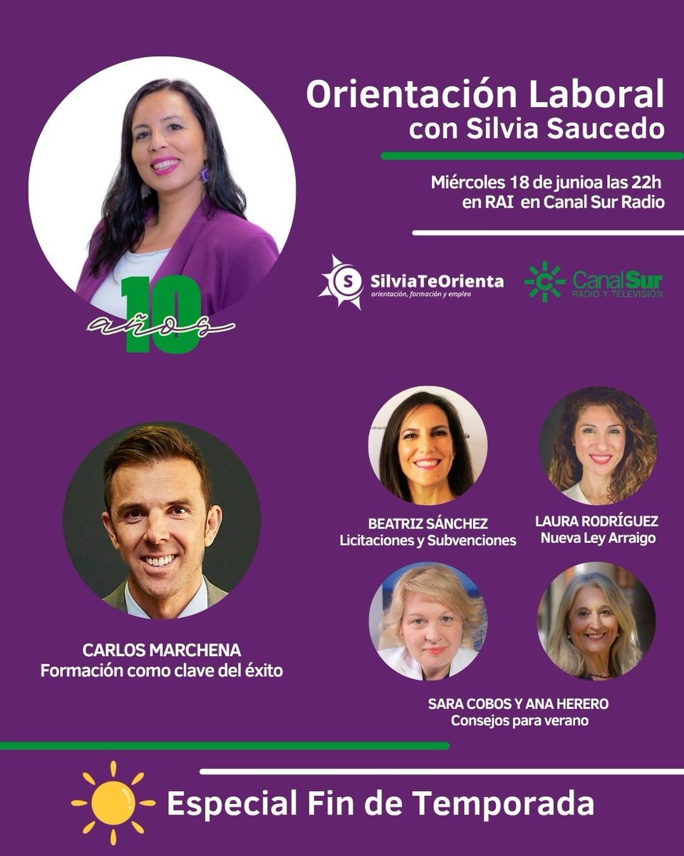 Orientación Laboral en Radio Andalucía Información (@orientacion_csr) on Twitter photo Podcast del programa #OrientaciónLaboral de #SilviaTeOrienta de la temporada con:
🟣 <a href="/SaucedoSilv/">Silvia Saucedo</a> entrevista a Carlos Marchena #formación como clave de éxito
🟣 Bea Sánchez, <a href="/lrodgil/">Laura Rodriguez Gil</a> <a href="/Saracobosb/">Sara Cobos Bravo</a> y <a href="/AnaHerrero/">Ana Herrero</a> despiden la temporada
canalsur.es/radio/programa… Podcast del programa #OrientaciónLaboral de #SilviaTeOrienta de la temporada con:
🟣 <a href="/SaucedoSilv/">Silvia Saucedo</a> entrevista a Carlos Marchena #formación como clave de éxito
🟣 Bea Sánchez, <a href="/lrodgil/">Laura Rodriguez Gil</a> <a href="/Saracobosb/">Sara Cobos Bravo</a> y <a href="/AnaHerrero/">Ana Herrero</a> despiden la temporada
canalsur.es/radio/programa…