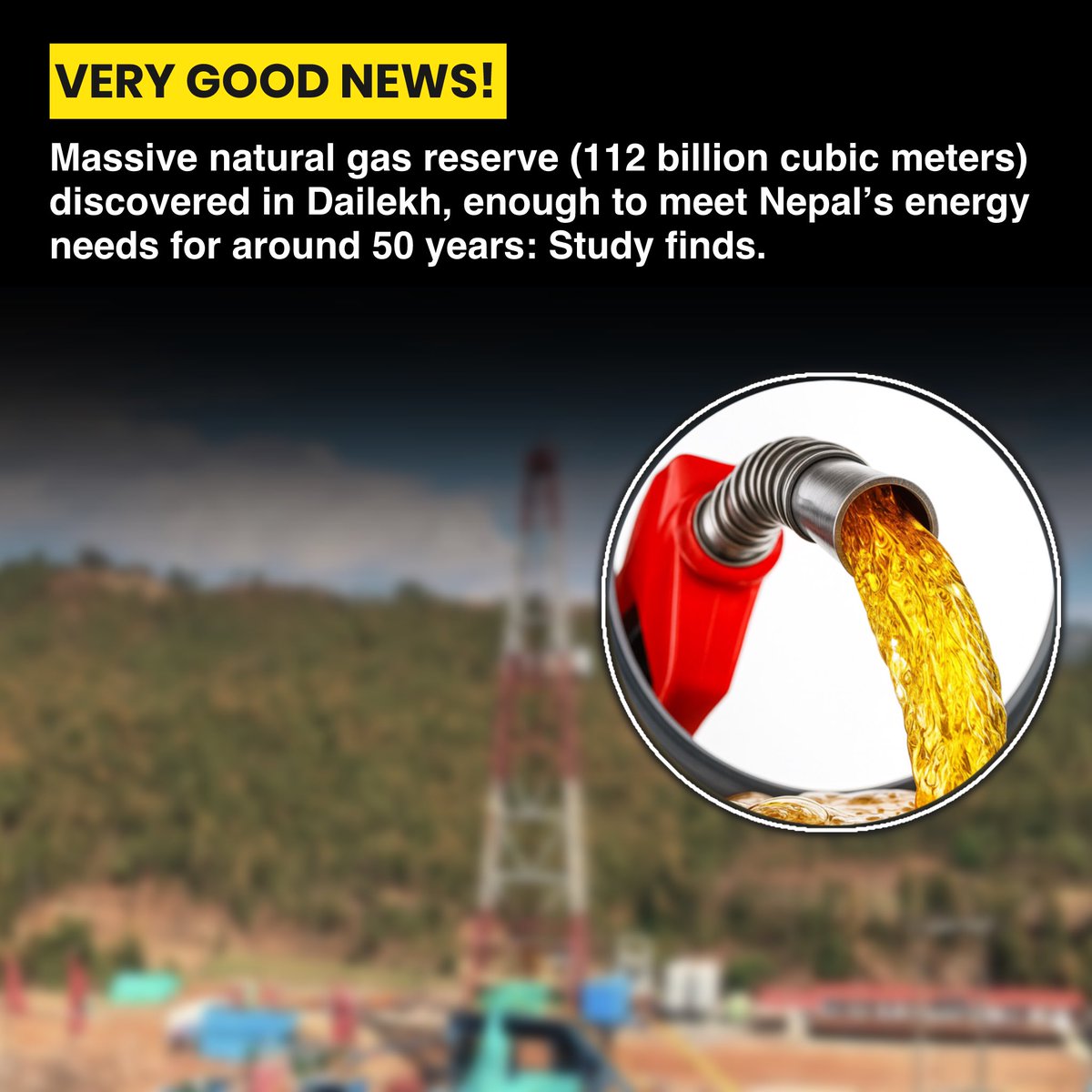 NoNext_Question's tweet photo. A large natural gas reserve has been found in the Jaljale area of Dailekh district. The gas is estimated to be around 112 billion cubic meters, which could be enough to meet Nepal’s energy needs for the next 50 years, according to a preliminary study.

#dailekh #nonextquestion https://t.co/Z3WQZCnZtF