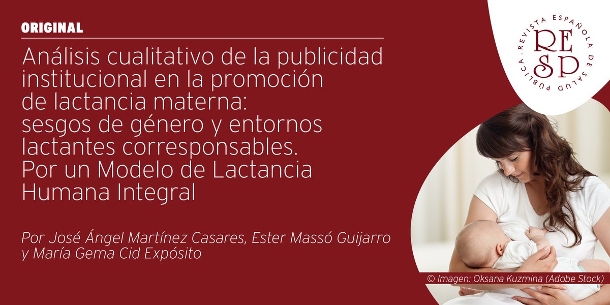 📢#NovedadRESP🆕
La lactancia materna no alcanza ni al 50% de bebés hasta los 6 meses. ¿Cómo se promociona a nivel institucional? ¿Se pueden determinar nuevas premisas teóricas con perspectiva de género para promoverla tras analizar los sesgos de género?
🔗ojs.sanidad.gob.es/index.php/resp…