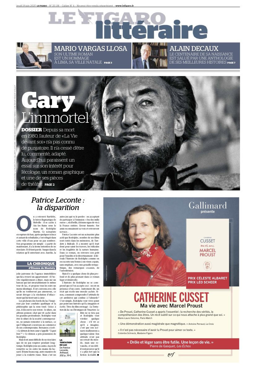 La Une du Figaro littéraire de ce jeudi.