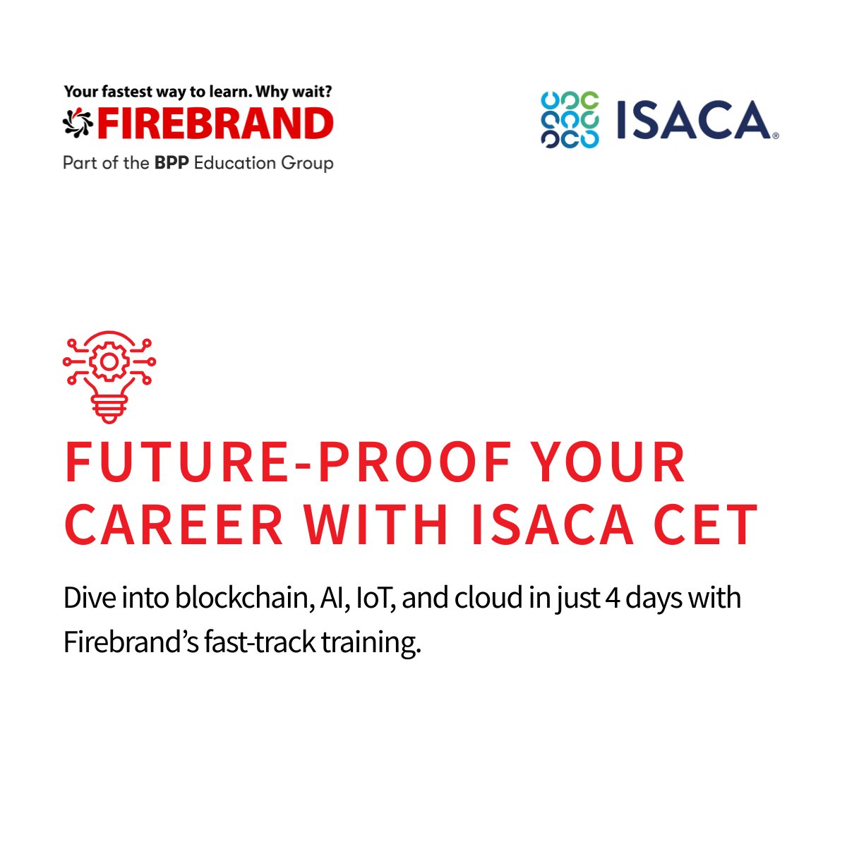 BeAFirebrand's tweet image. Master blockchain, AI, IoT, and cloud in 4 days with ISACA CET at Firebrand. Build on your expertise to assess and implement emerging technologies for business growth.
Learn more: ow.ly/qHZ850Wbo8U
#EmergingTech #ISACA #TechCertifications #FirebrandTraining #BeAFirebrand
