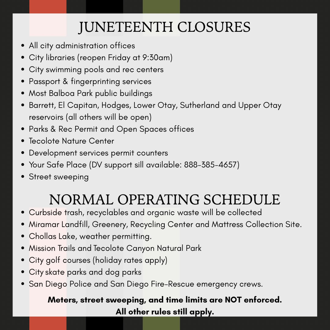 Today we honor #Juneteenth — a day that commemorates the end of slavery in the U.S., first recognized in Galveston, Texas on June 19, 1865. It uplifts the strength, creativity, and cultural contributions of Black communities everywhere, including here in #SD #District4. 
❤️🖤💚