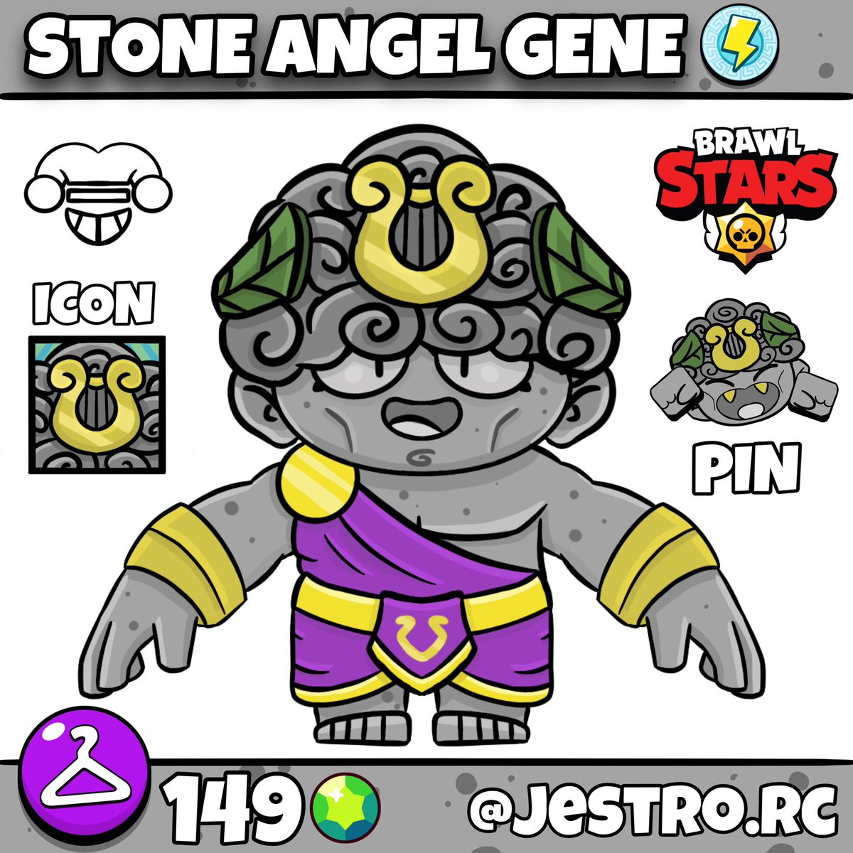 New <a href="/BrawlStars/">Brawl Stars</a> skin concept „STONE ANGEL GENE“ 🗿🪽✨

#art #brawlstars #brawlart #brawlstarsart #brawlstarsfanart