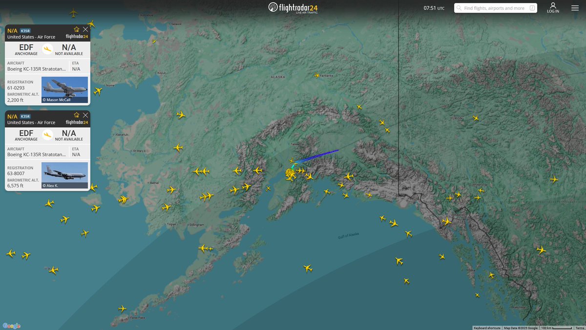 AIYeyENGDdJkjTr's tweet photo. June 19, 2025
#Anchorage Elmendorf Air Force Base ==> #Lajes Air Base, Terceira

#NoCALLSIGN #AE0243 USAF KC-135T Stratotanker 
#NoCALLSIGN #AE0489 USAF KC-135R Stratotanker 
#NoCALLSIGN #AE0506 USAF KC-135R Stratotanker https://t.co/MTi6BEhLg1