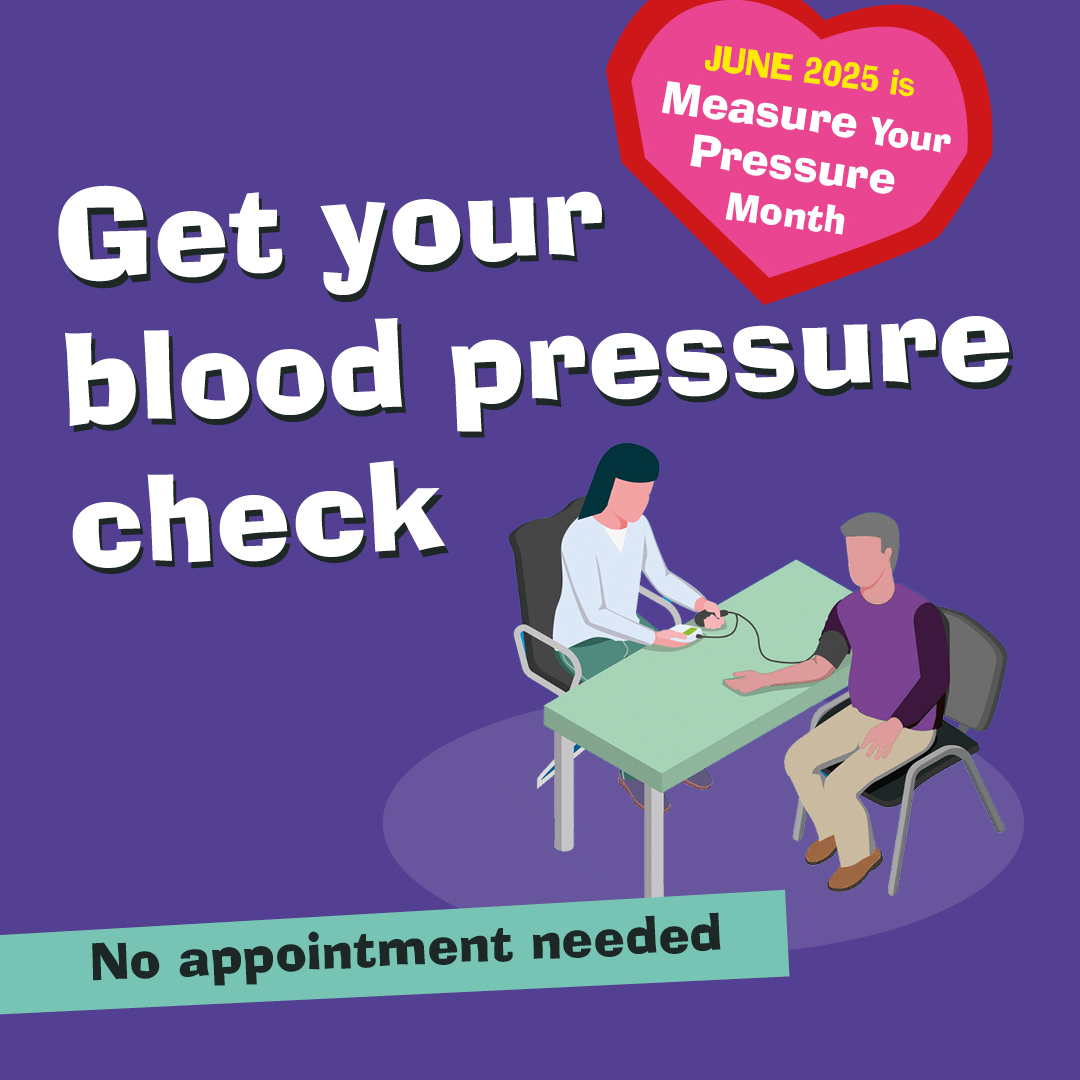 1 in 3 of us has high blood pressure, but lots of us may not know it.

The only way to know your blood pressure is to get it checked.  

Checks available today, Thursday 19 June, at the Sunlight Centre in Gillingham, 10am to 4pm. No appointment needed.

#MeasureYourPressureMonth
