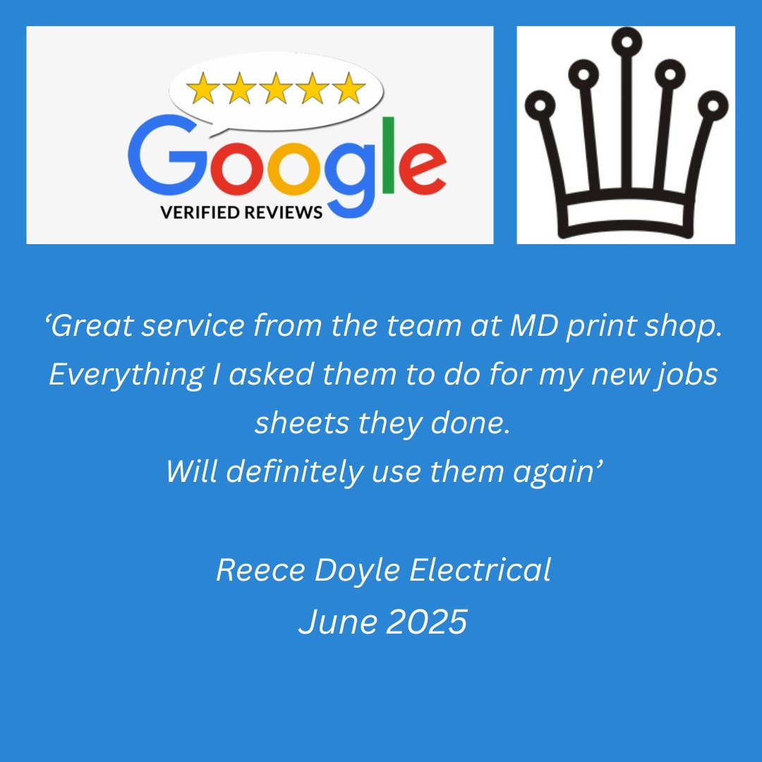 Just received another 5 star Google Review ⭐⭐⭐⭐⭐
‘Great service from the team at MD print shop.
Everything I asked them to do for my new jobs sheets they done
Will definitely use them again’
Reece Doyle Electrical June 2025
#cutomprinting #googlereview #ncrpads #ncrprinting