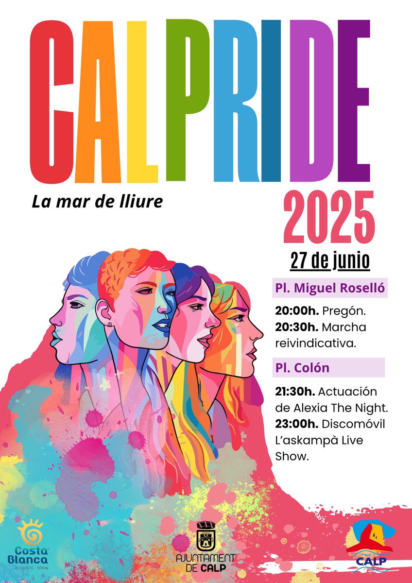 costablancaorg's tweet photo. 🏳️🌈✨ ¡Calp celebra su ‘pride’ este 27 de junio con una jornada llena de visibilidad, música y libertad! #CalPride #CostaBlanca
👇Más info👇 https://t.co/O6d6xiBgXk