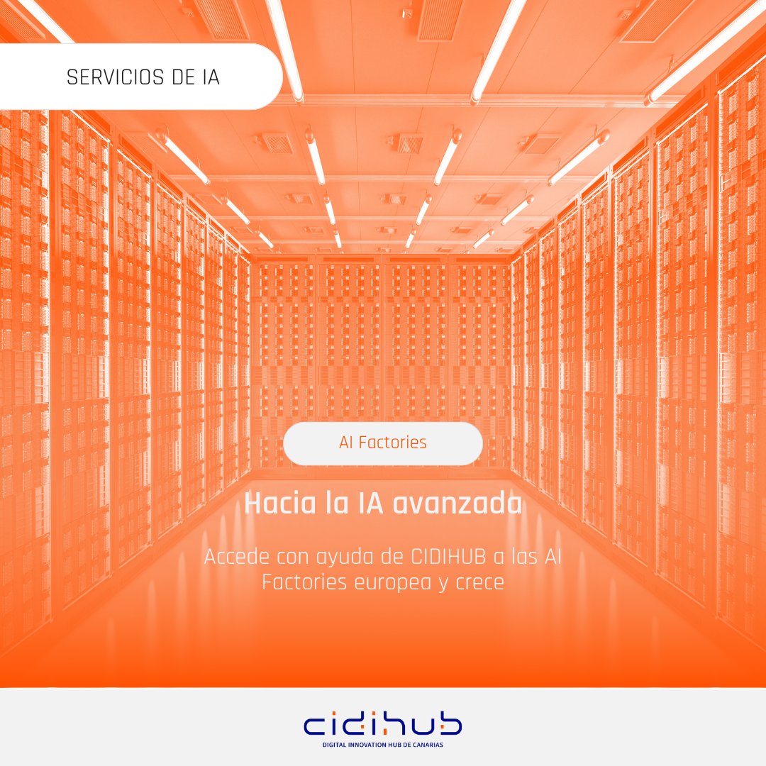 🚀 ¿Startup, pyme o centro de investigación trabajando en IA?

🇪🇺 Te ayudamos a acceder gratis a las AI Factories europeas:

🟢 Supercomputación avanzada.
🟢 Apoyo técnico y estratégico.
🟢 100% financiado por la UE.

🔗 cidihub.org/servicio-de-ap… 

#CIDIHUBCanarias