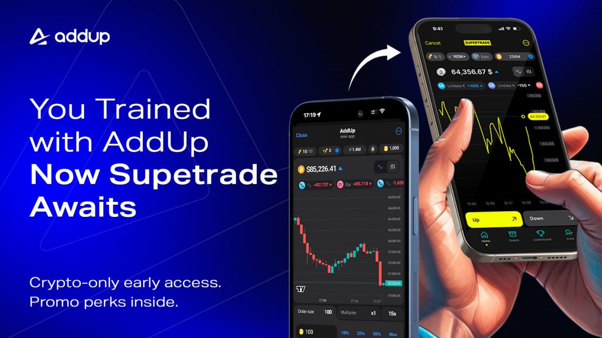 AddUp (@addup_exchange) on Twitter photo 🤔 AddUppers, did you know some of our top traders also test their skills on <a href="/Supertrade_com/">Supertrade</a> a prop trading platform built for high performers?
What would YOU do with a funded account:
• Trade BTC 24/5
• Try a new strategy
• All in on the leaderboard grind
👉 Discover 🤔 AddUppers, did you know some of our top traders also test their skills on <a href="/Supertrade_com/">Supertrade</a> a prop trading platform built for high performers?
What would YOU do with a funded account:
• Trade BTC 24/5
• Try a new strategy
• All in on the leaderboard grind
👉 Discover