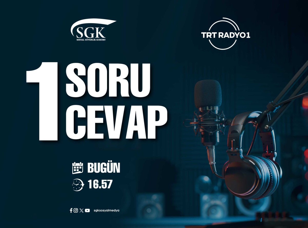 SGK (@sgksosyalmedya) on Twitter photo TRT Radyo 1’de “1 Soru 1 Cevap” programında “Trafik kazası sonrası, kazazedelerin sağlık kurumlarından aldığı hizmetin Sosyal Güvenlik Kurumu tarafından karşılanma süreci nasıl işler?” konusu ile bugün saat 16.57’de karşınızda olacağız.
📻 <a href="/TRTRadyo1/">TRT Radyo 1</a>
🖥️ TRT Radyo 1’de “1 Soru 1 Cevap” programında “Trafik kazası sonrası, kazazedelerin sağlık kurumlarından aldığı hizmetin Sosyal Güvenlik Kurumu tarafından karşılanma süreci nasıl işler?” konusu ile bugün saat 16.57’de karşınızda olacağız.
📻 <a href="/TRTRadyo1/">TRT Radyo 1</a>
🖥️