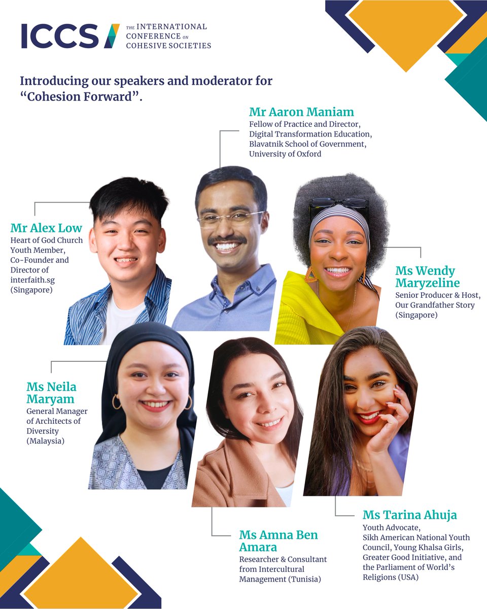 Meet our speakers and moderator for Cohesion Forward.

This session celebrates the resilience of five young leaders shaping the future of their societies.

ICCS takes place on 24-26 June. Catch the livestream for Cohesion Forward here 👉 go.gov.sg/cohesion-forwa…

 #ICCS2025 #SG60
