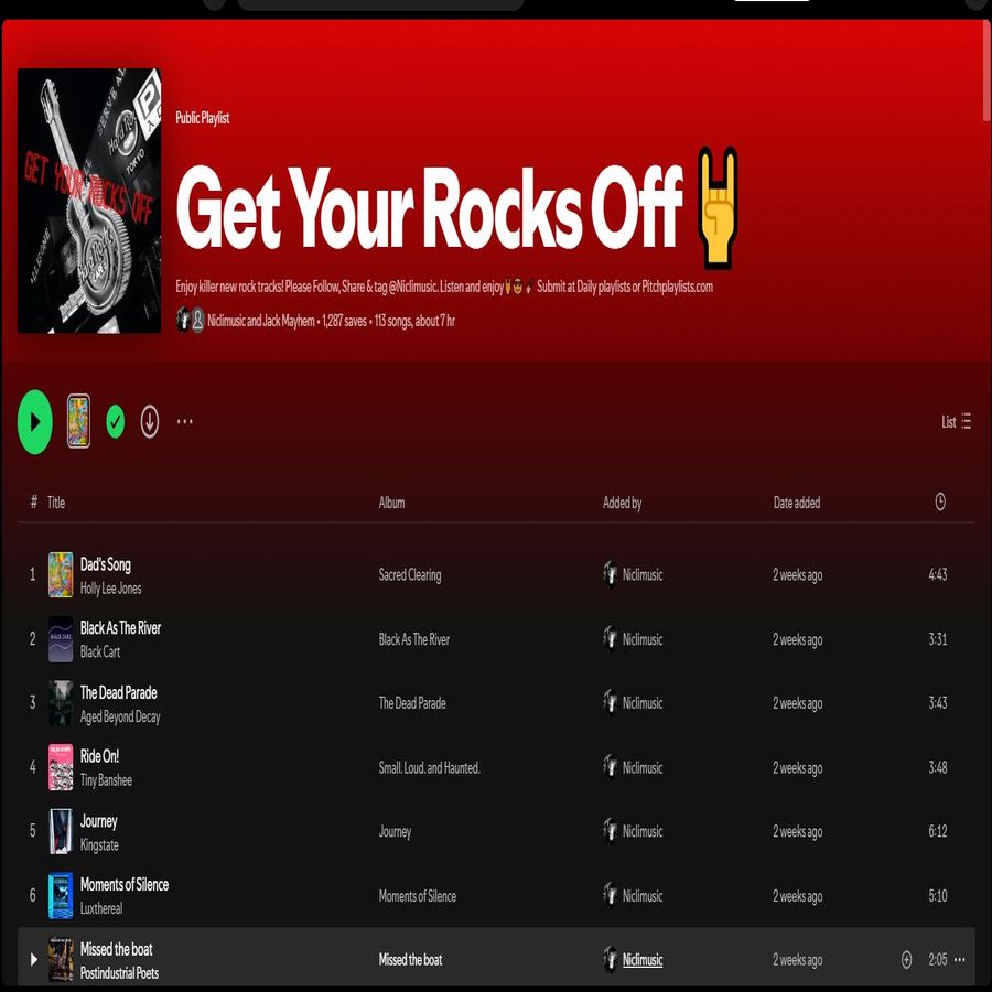 I wanted to send a shout out to Nicli Music to thank them for adding my latest single "Age Of Innocence" to their excellent Get Your Rocks Off Spotify PL. There's a great collection of stuff and well worth checking out. Cheers! cs <a href="/Niclimusic/">Nic Li 🎶</a>