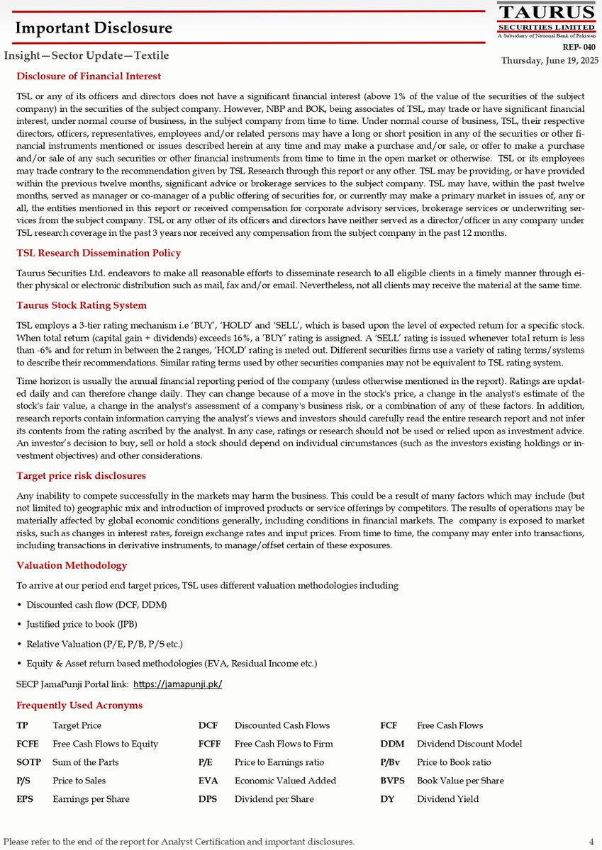 TSL_Research's tweet image. Insight —Textile Sector Update
Link: shorturl.at/6nHYU

#PakistanTextile #TextileExports #CottonIndustry #TextileSector #PakistanEconomy #TradeUpdate #Exports #EconomicInsight #Manufacturing #PakistanBusiness #TextileNews #MarketUpdate #SupplyChain #CottonPrices