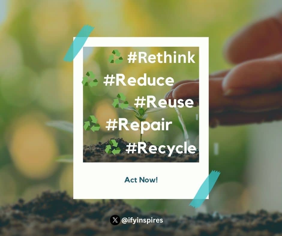 Ifyinspires's tweet photo. Big change begins with small actions. Embrace the 5Rs today for a cleaner, greener tomorrow.
#CleanGreenFuture #SustainableLiving #5RsForThePlanet #GoGreenToday #ClimateChange #ActOnClimate
@climate_caj @NCCCNigeria @SDG2030 @UNDPClimate @ClimateReality @UNFCCC @IPCC_CH https://t.co/SqbjWvMKQC