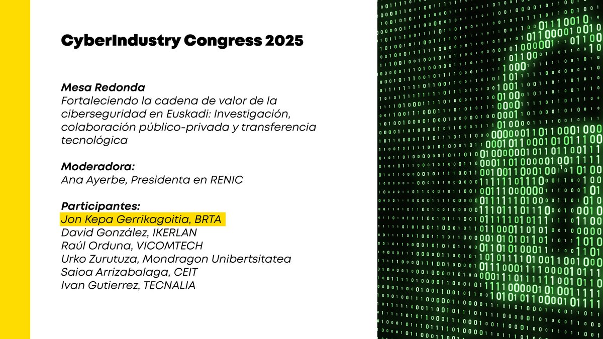 brta_eus's tweet image. #CyberIndustryCongress2025 biltzarraren baitan, #BRTA-ko @jkgerrik-k mahai-inguru batean parte hartu du, eta zibersegurtasunaren balio-katea nola indartu aztertu du, ikerketaren, lankidetza publiko-pribatuaren eta transferentzia teknologikoaren bidez.