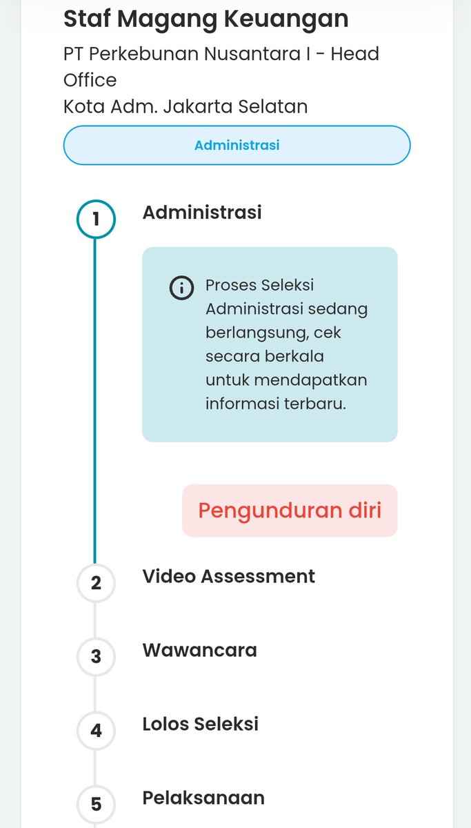 neoskrrt_'s tweet photo. guys, adakah yg apply magenta di ptpn 1 dgn posisi ya sama? punyaku sampe skrg kok masi stuck di administrasi ya? padahal di timelinenya seharusnya udh hari terakhir tahap video assessment. Apakah ada info yg aku blm tau mengenai perpanjangan di masing2 tahapannya? https://t.co/4XHugpu3q9
