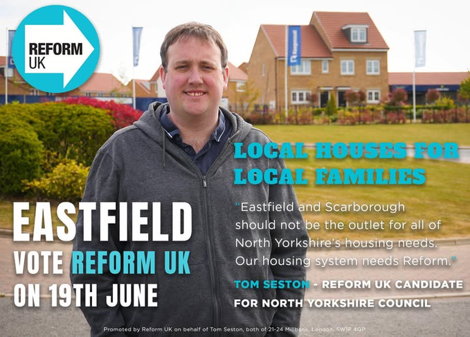 Good luck today to Tom Seston ➡️#ReformUK in Scarborough's North Yorkshire Council byelection - Thursday 19th June 😎