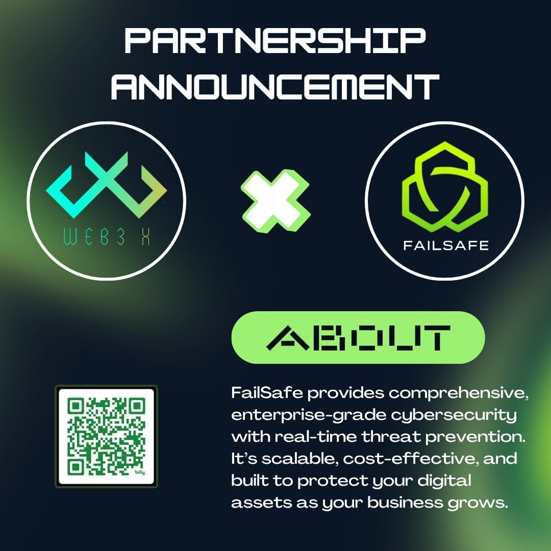 🤝 Partnership Announcement
🔐 <a href="/W3X_NW/">Web3 X</a> x <a href="/getfailsafe/">FailSafe</a>

We’re proud to partner with FailSafe, a leader in Web3 security solutions. Moving forward, Web3 X Investment Fund will leverage FailSafe’s product for:

✅ Pre-deployment audits
✅ Continuous monitoring
✅ Real-time threat