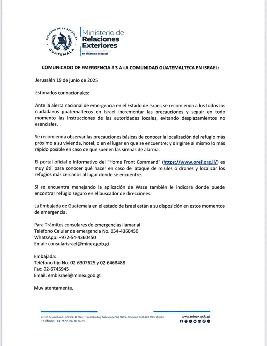 La Embajada de Guatemala se permite enviar Comunicado de Emergencia a la Comunidad guatemalteca: