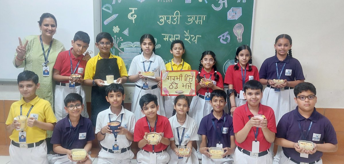 SchoolHallmark's tweet photo. Hallmarkites explored Punjab’s culture at the Bhartiya Bhasha Camp—learning Punjabi greetings, Varnmala, and cooking classic summer dishes✨

#BhartiyaBhashaSummerCamp #PunjabiBhashaSummerCamp #BhartiyaBhashaUtsav #LocalPunjabiSummerCuisines #cbse https://t.co/kNUxGFwnKc