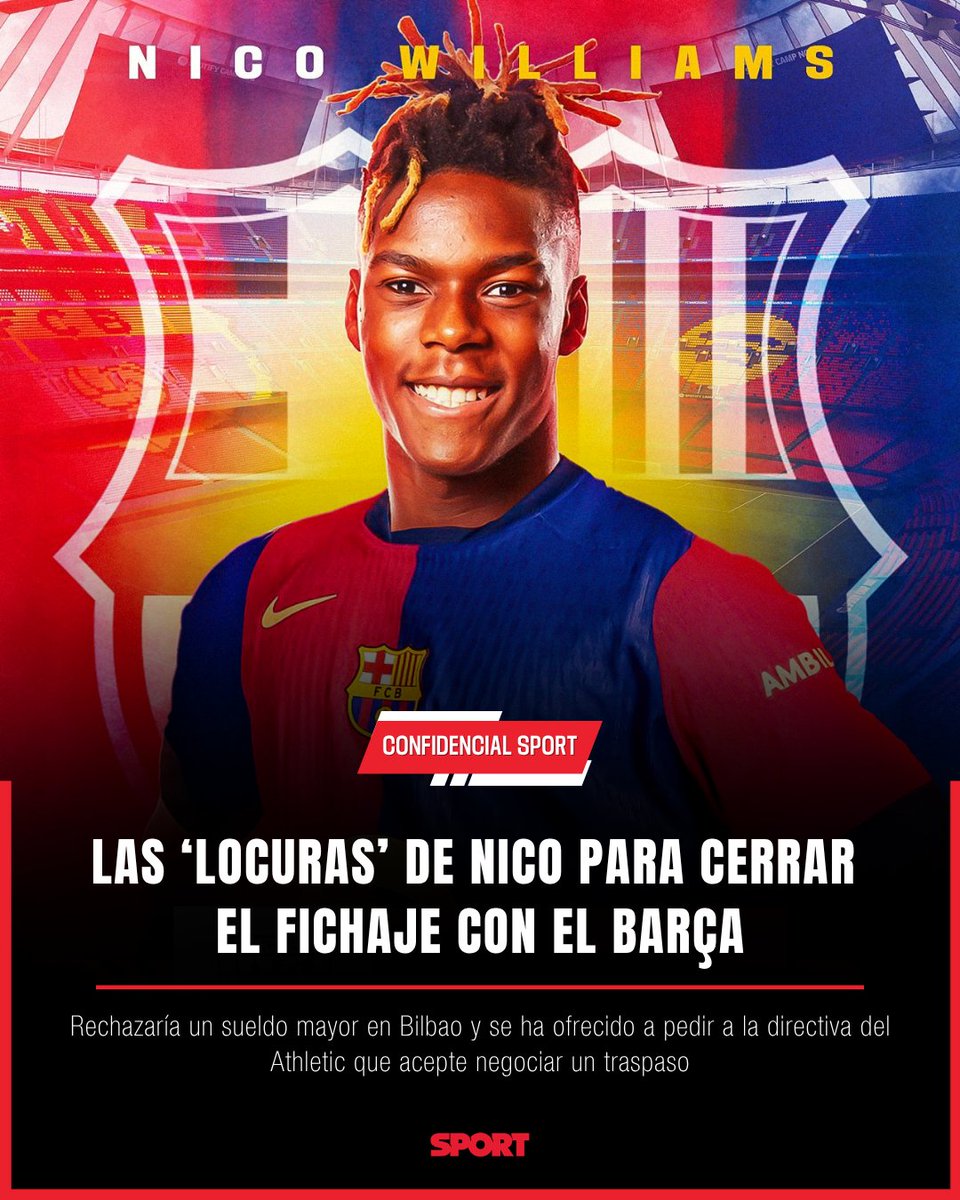 🚨 Acuerdo entre Nico Williams y el FC Barcelona

🤝Queda la negociación con el Athletic Club

🔵🔴 Nico cada vez más cerca del Barça