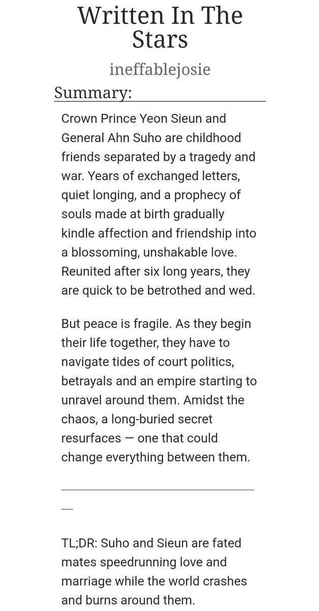 shsedaughter's tweet image. Written In The Stars
-#shse omegaverse historical setting au where omega Crown Prince Sieun and General Suho are soulmates reunited after six long years of separation.