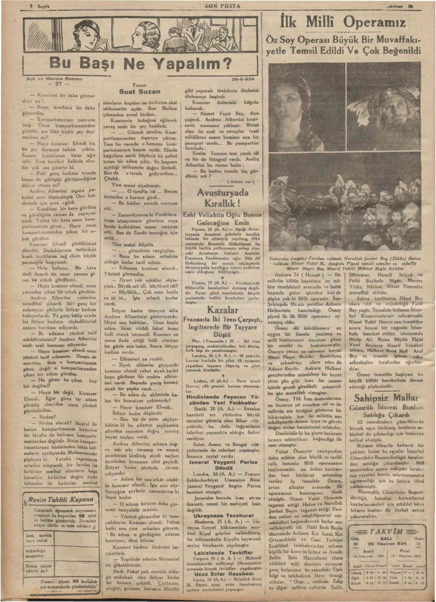 "Özsoy" 
Türkiye Cumhuriyeti tarihinin sahnelenen ilk operası 
(19.06.1934 - İran Şahının ziyareti onuruna Ankara Halkevinde sahnelenmiştir)
Beste: Ahmet Adnan SAYGUN
Libretto: Münir Hayri EGELİ (Firdevsî'nin Şehnâme adlı eserinden uyarlanmıştır)