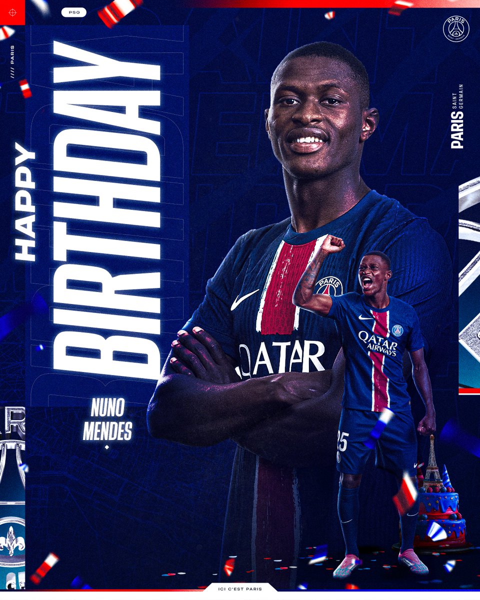 PSG_inside's tweet photo. Joyeux anniversaire Nuno Mendes ❤️💙
Une journée spéciale pour Nuno, qui fête ses 23 ans ! 🎂 https://t.co/p9W23XbOgu