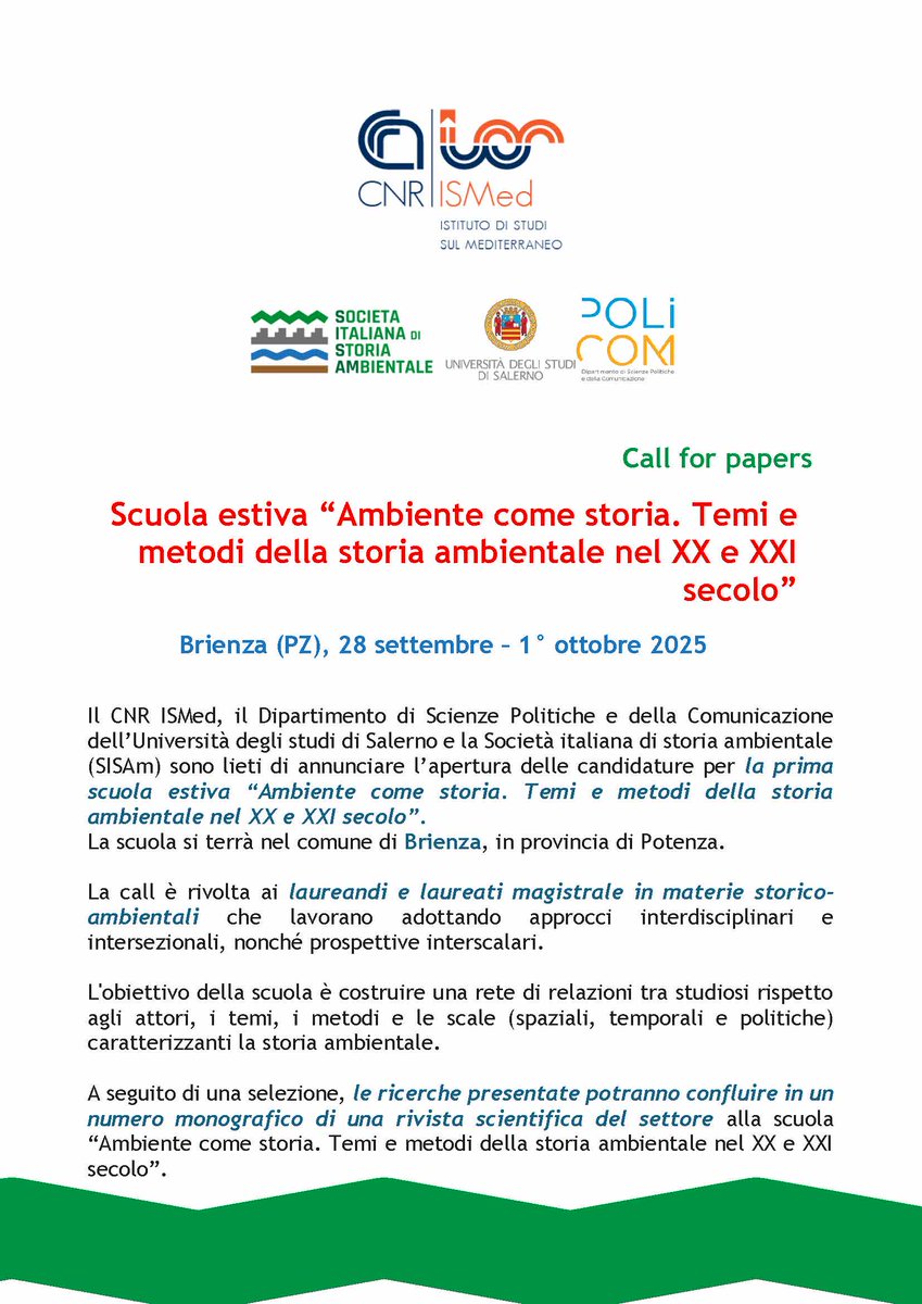 Istituto di Studi sul Mediterraneo (@ismed_cnr) on Twitter photo 📢 #PROROGA CALL per candidature alla #Scuolaestiva: 🌿#Ambiente come #storia. Temi e metodi della #storiaambientale nel XX e XXI secolo 🗓️Scadenza call: #30GIU2025 CALL completa su🔗ismed.cnr.it <a href="/UniSalerno/">Università Salerno</a> <a href="/sisam_di/">SiSAm - Società Italiana di Storia Ambientale</a> <a href="/CNRsocial_/">CNR Consiglio Nazionale delle Ricerche</a> 📢 #PROROGA CALL per candidature alla #Scuolaestiva: 🌿#Ambiente come #storia. Temi e metodi della #storiaambientale nel XX e XXI secolo 🗓️Scadenza call: #30GIU2025 CALL completa su🔗ismed.cnr.it <a href="/UniSalerno/">Università Salerno</a> <a href="/sisam_di/">SiSAm - Società Italiana di Storia Ambientale</a> <a href="/CNRsocial_/">CNR Consiglio Nazionale delle Ricerche</a>