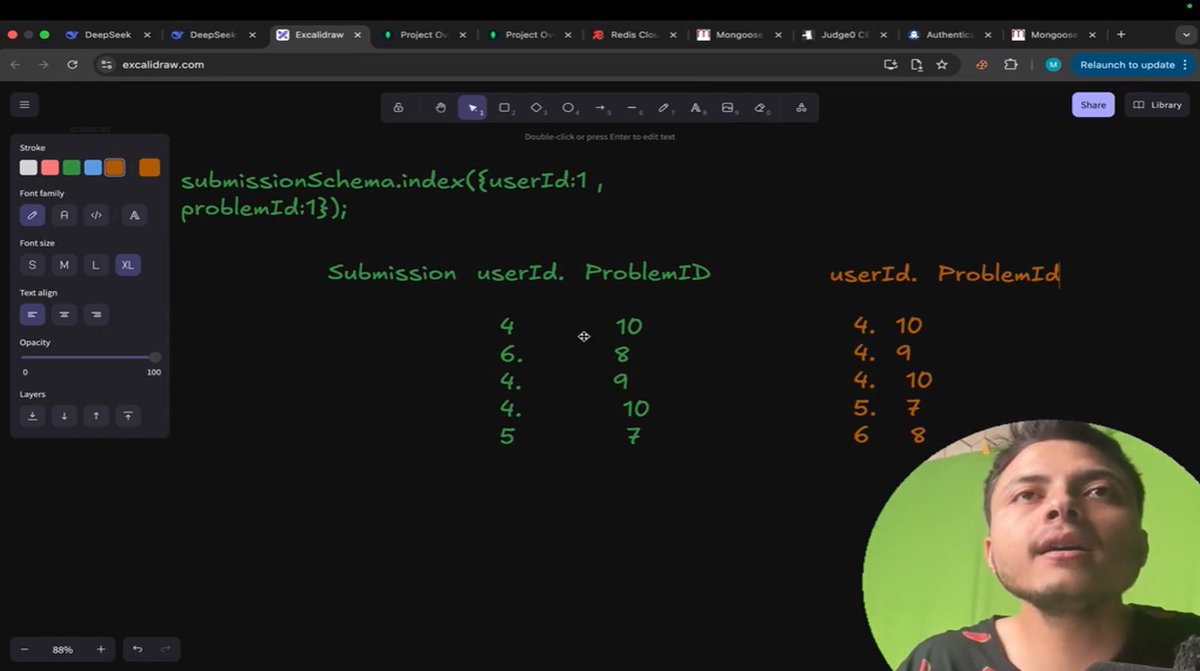 ashish_st's tweet image. 🚀 Day140 #WebDev #Blockchain w/ @rohit_negi9
Lecture 09: Profile deletion ✅, fetching user problem IDs 📥, why you can’t index every field 🚫, & building a compound index (userID+problemID) for blazing-fast queries. #LeetCodeClone #MongoDB #Backend #Indexing