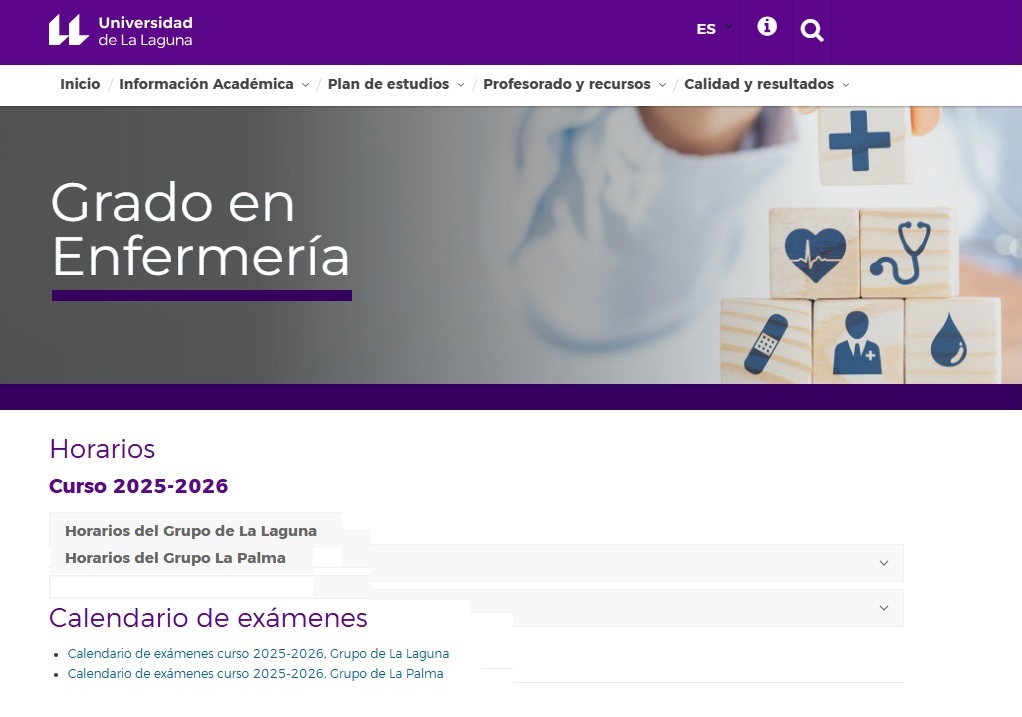 Organízate con tiempo. Se encuentran publicados los Horarios del Curso 2025-2026 del Grado en Enfermería en La Laguna y La Palma, así como el calendario de exámenes.
ull.es/grados/enferme…