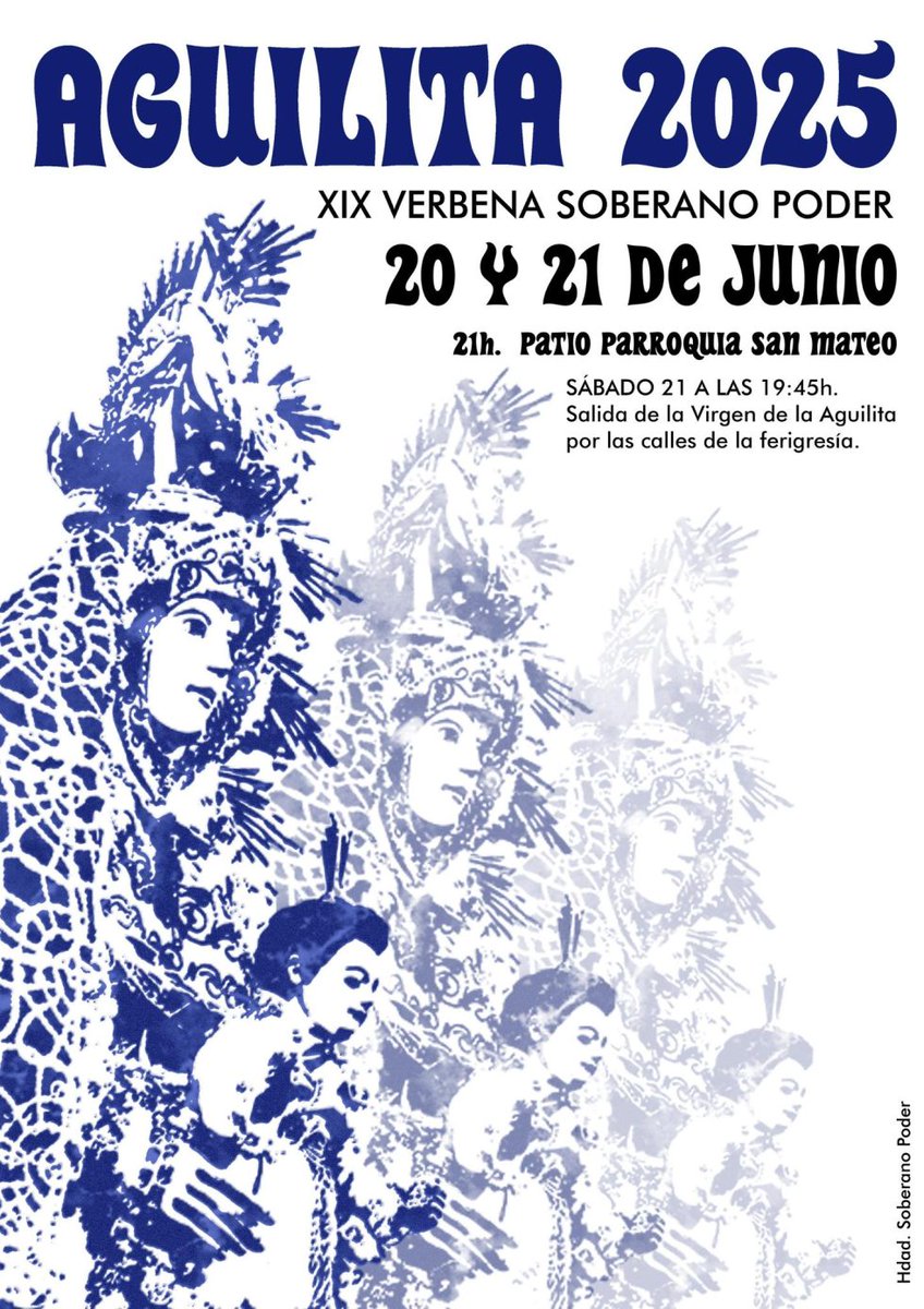 Procesión ‘Virgen de la Aguilita’ y Verbena <a href="/soberanoalcala/">Hdad. Soberano Poder</a>.
La Verbena, en el patio de la Parroquia de San Mateo, tanto el viernes como el sábado a las 21 h. El sábado 21, salida de la Virgen a las 19.45 h., por calles de la feligresía (Pablo VI).
+Info.:
radioguadaira.org/agenda/procesi…