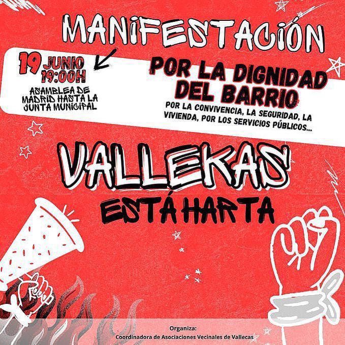 📢 Hoy las vallekanas nos movilizamos por la dignidad de nuestro barrio

🏘 Vivienda digna y fin de la especulación
👤 Acabar con el abandono en los servicios
✊️ Por un barrio a la altura de nuestras luchas