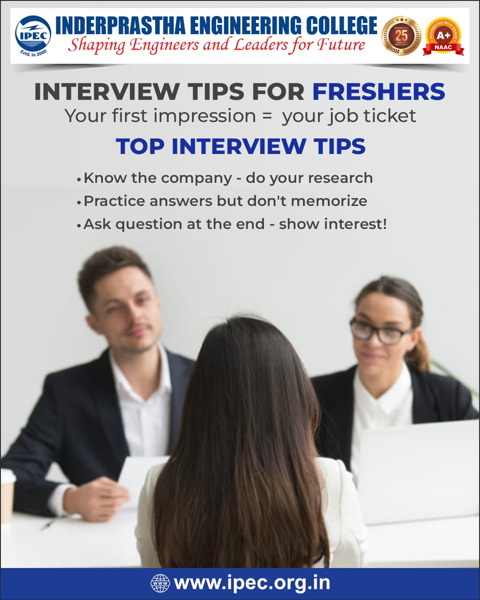 ipecgzb's tweet image. Every First Counts, So Make It Last! ✨
Your first interview isn’t just a test—it’s the first chapter of your success story. 
Remember: Preparation = Progress + Presence + Poise.

#CareerGoals #FirstInterview #JobReady #InterviewTips #DreamJobJourney #ipec #ipec30