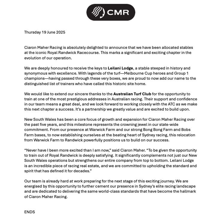 To be given the opportunity to train out of Royal Randwick is deeply satisfying. It significantly complements not just our New South Wales operations but strengthens our entire company from top to bottom. Leilani Lodge is an incredible piece of racing real estate, and we are