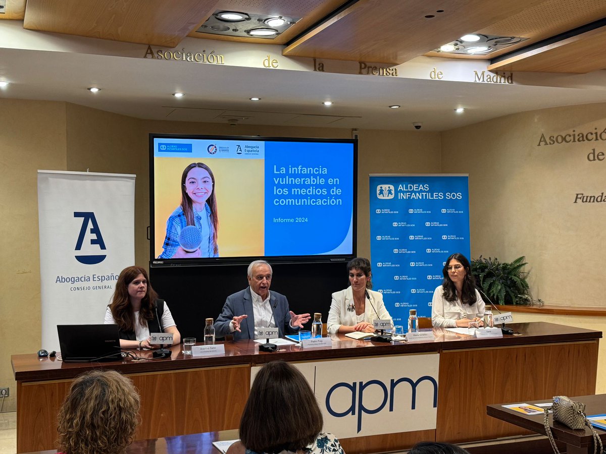 🔛 En estos momentos, en la sede de la APM, Aldeas Infantiles presenta el informe 'La infancia vulnerable en los medios de comunicación 2024'

➡️ En el acto intervienen Pedro Puig, María Giráldez, Arantxa Sanz y una joven que forma parte del Programa de Jóvenes de Aldeas