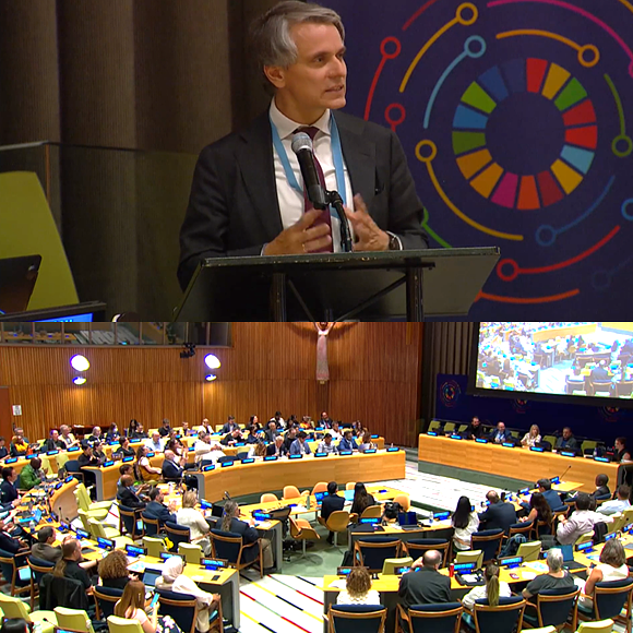 UNECE's tweet photo. Showcasing how digital &amp; #opensource #innovation can drive #trade &amp; development at #UNOpenSourceWeek, @UNECE's @DMariyasin highlights the🇺🇳TIR Convention's #eTIR system for a paperless, secure &amp; seamless customs procedure for goods—including for countries with limited IT capacity https://t.co/vWSYvECZVS