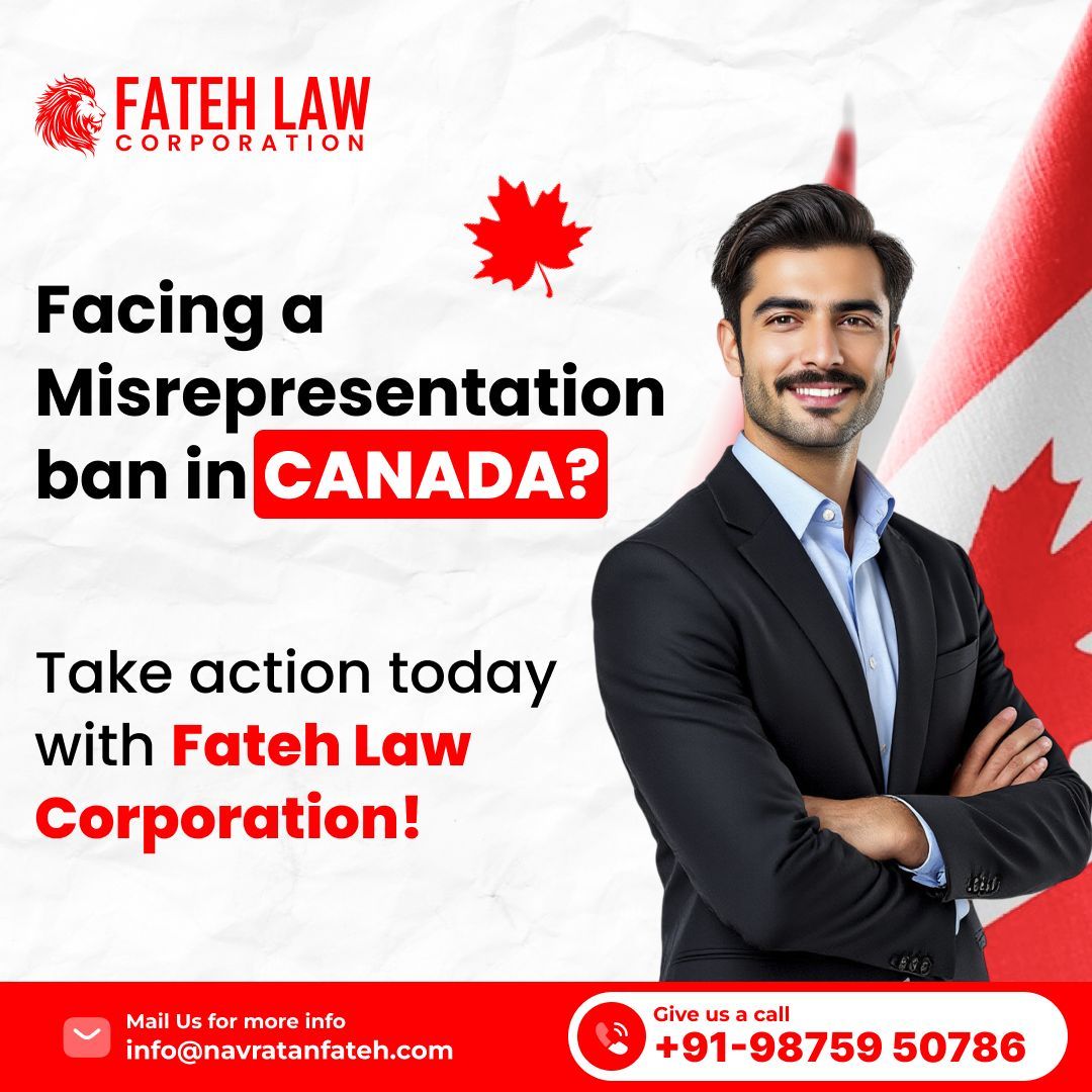 FatehLawCorp's tweet photo. Facing a Misrepresentation Ban in Canada? Don’t worry—you’re not alone. Fateh Law Corporation is here to help you navigate this challenge and fight for your immigration future.

Our experienced legal team specializes in handling complex immigration cases, including misrepresentation bans. We offer personalized strategies tailored to your unique situation, aiming to maximize your chances of success. Whether you need to appeal a decision or explore other options, we're with you every step of the way.

📞 Ready to take control of your immigration journey? Let’s get started today.
 📱 +91 98759 50786
 📧 info@navratanfateh.com
 🌐 https://t.co/n4kMMfrkwr

Together, we’ll work to protect your future in Canada.

#MisrepresentationBan #CanadaImmigration #ImmigrationSupport #FatehLawCorporation #LegalAdvice #ImmigrationJourney