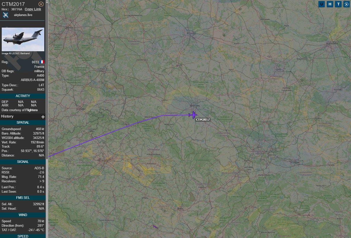PolishMilRadar's tweet photo. 📅19.06⌚️10:30LT

Do Lublina #EPLB 🇵🇱 z bazy Orleans Bricy #LFOJ 🇫🇷 zmierza ✈️ #CTM2017 Airbus A-400M Atlas "F-RBAI/0033" Sił Powietrznych Francji 🇫🇷
🔗https://t.co/vab4TzujB4

#POLMILRADAR https://t.co/uQYl3yAuN1