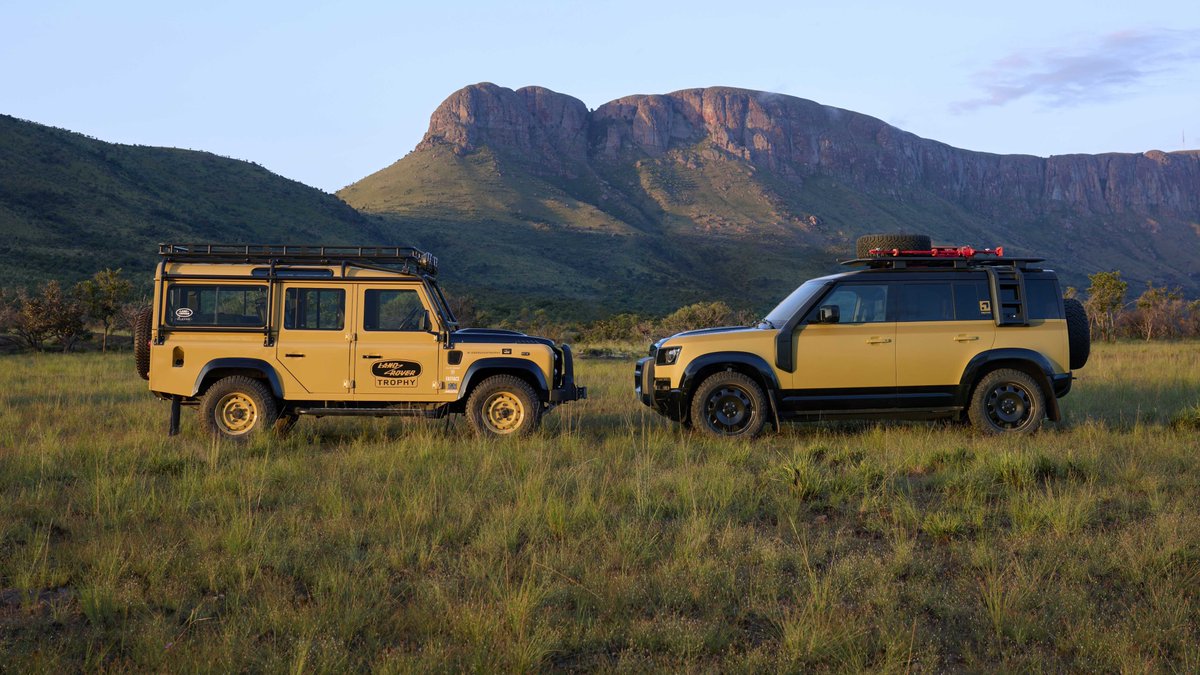 MotorBeam's tweet photo. Land Rover Defender 110 Trophy Edition: Key Highlights

• Land Rover introduces the Defender 110 Trophy Edition, inspired by classic Trophy and Challenge events.
• Available in two heritage-inspired colours – Deep Sandglow Yellow and Keswick Green.
• Built with an expedition-ready specification:
 – Gloss Black 20-inch alloy wheels with all-terrain tyres
 – Matte Protective Film (optional) for extra durability
 – Black roof ladder, side gear carrier and raised air intake (accessory options)
• Features unique Trophy branding inside and out – including decals, badging and illuminated treadplates.
• Interior includes Ebony Windsor Leather seats and a matching Cross Car Beam.
• Pricing starts from £89,810 OTR in the UK.

📍 Positioned as a limited-edition model supporting the global Defender Trophy adventure competition, with proceeds linked to conservation efforts via Tusk.