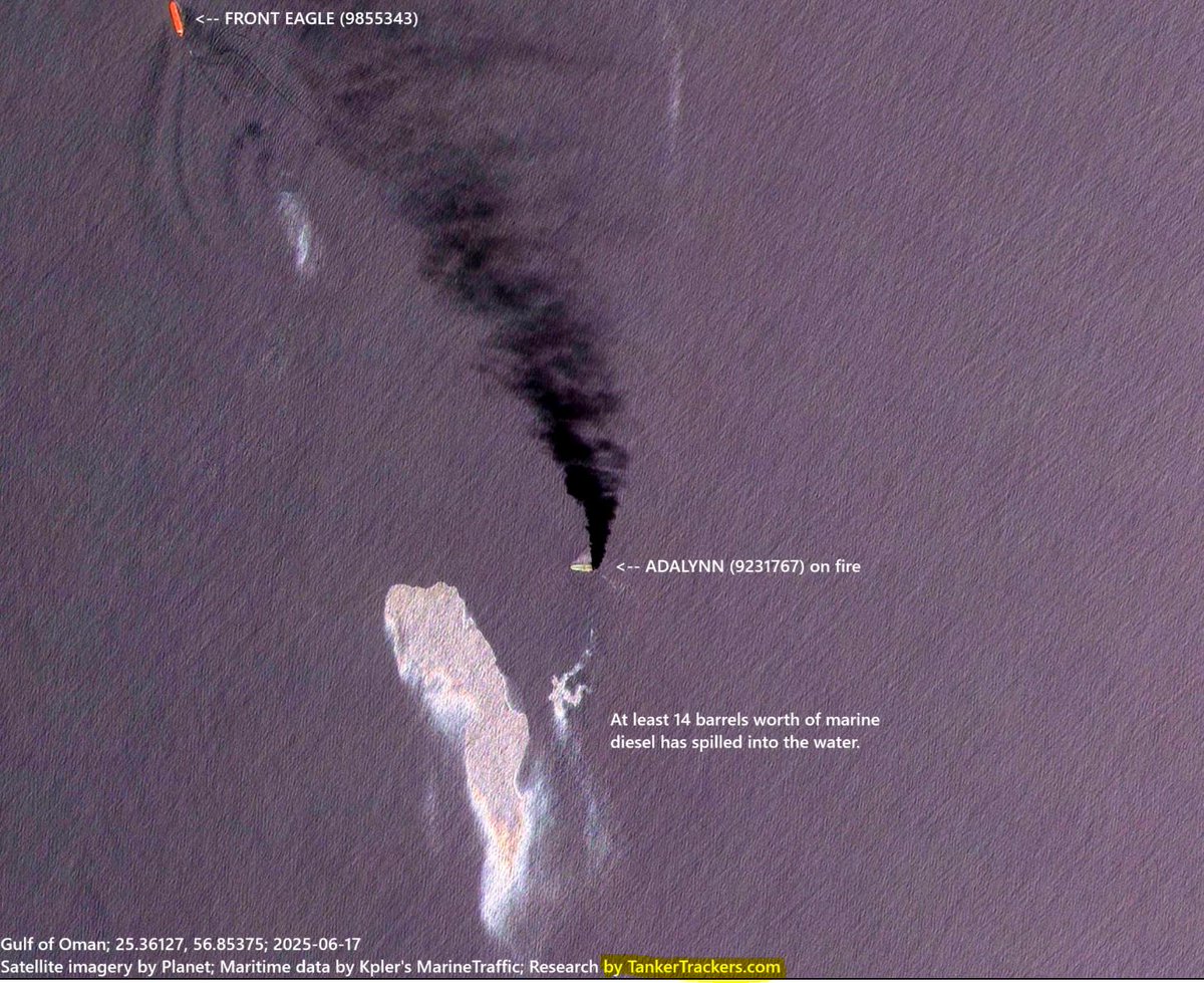 Springbok1973's tweet photo. ¿Hay un episodio de guerra electrónica Made in Iran, detras de la colisión entre el VLCC #FRONTEAGLE🇱🇷, y el #ADALYNN🇦🇬Off Fujairah (UAE)
Es conocido, y reportado por @UK_MTO, las interferencias en la señal GPS en aguas del Golfo Pérsico, pero veo puntos que me hacen pensar en una guardia de mar deficiente, y exceso de navegación electrónica, en lugar de visual-manual, en una situación de cruce (COLREG-RIPA- Rule 15) entre ambos buques.
Might Iran be involved through an act of electronic warfare, jamming the GPS signal in the collision between the VLCC FRONT EAGLE and the tanker ALADYNN Off Fujairah (UAE)?
@UK_MTO has reported constant GPS signal disruptions and spoofing in the Persian Gulf waters, but I think that the collision could also have happened due to a lack of proper watchkeeping and an excess of reliance on electronic navigation instead of visual practices in a crossing situation at sea (See COLREG - Rules of the road, R15) btn´ both tankers.
https://t.co/woTAUm4Gbc
https://t.co/Szgieecura
#TankerWars
