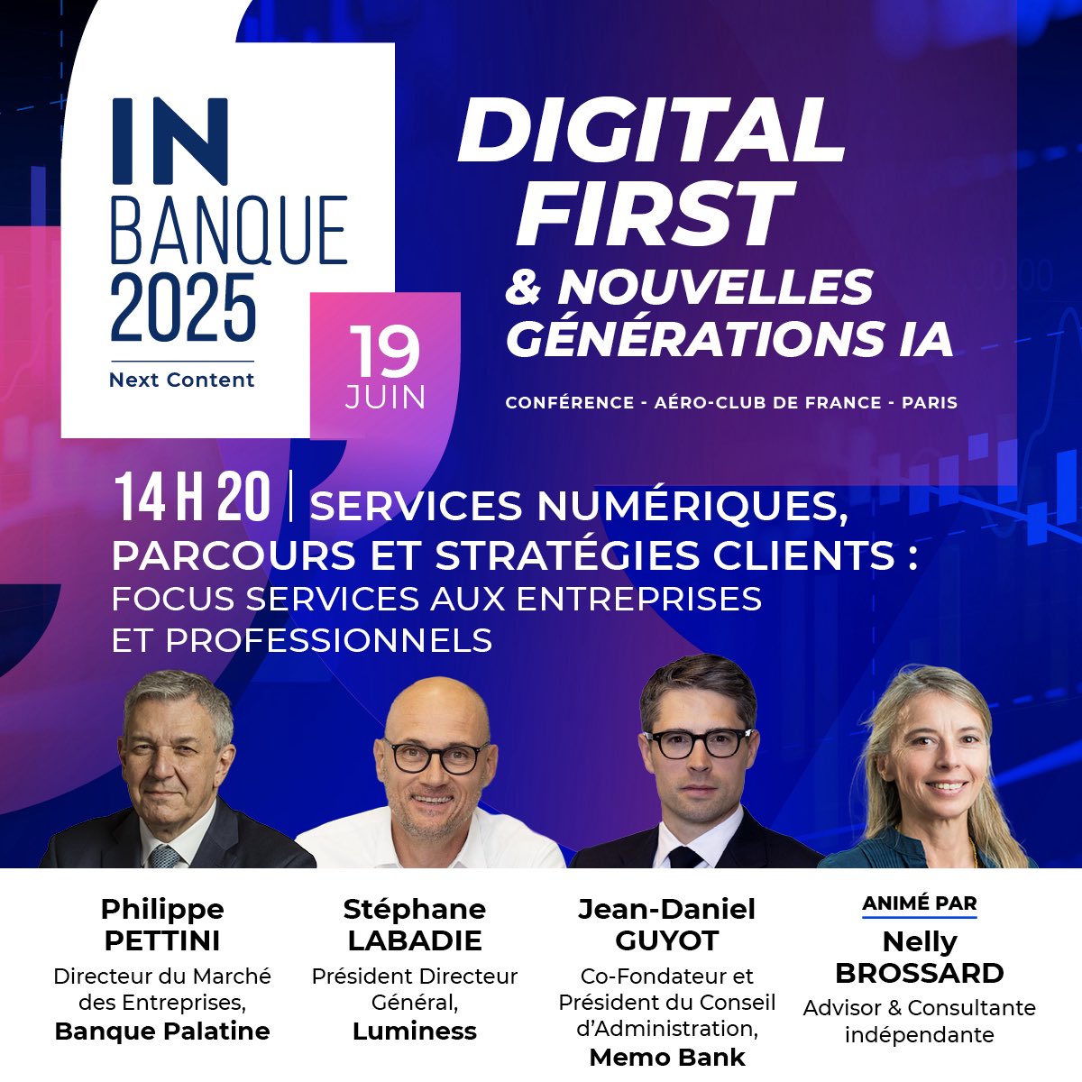 C’est aujourd’hui !

🔘 conférence  In banque 2025 

Je sui ravie d'animer🎤🎙️les échanges 💬🗯️lors de la table ronde sur la thématique :
⏩️ services numériques, parcours et stratégies clients pour les entreprises 

#Innovation #banque #Numérique 
 #inbanque2025
