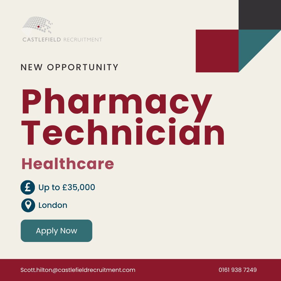 Castlefield Recruitment are working with a prestigious private healthcare centre in London to recruit a Pharmacy Technician to join their team. 

To apply directly for the role, please click here👉 castlefieldrecruitment.com/vacancies/vaca… 

#pharmacytechnician #pharmacyjob #healthcarecareers