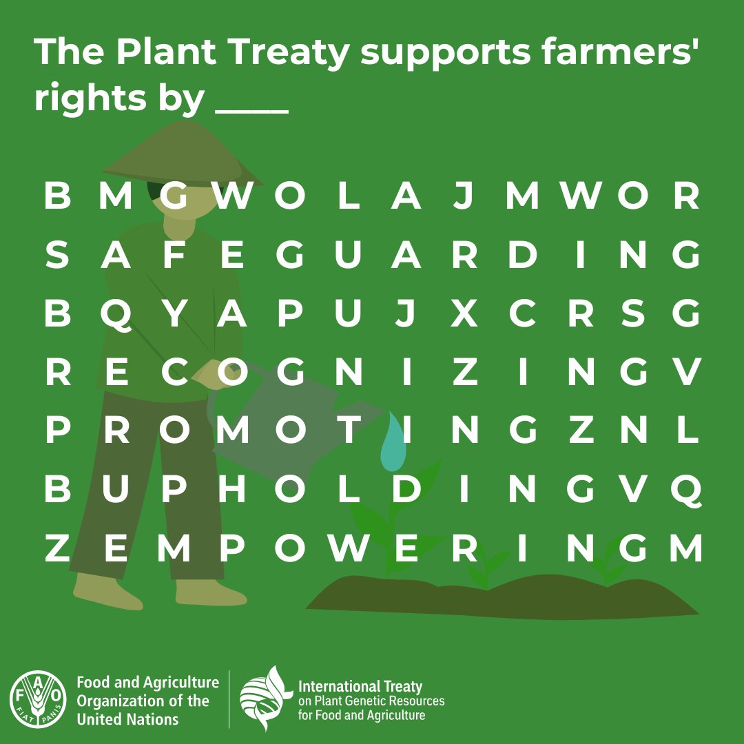 PlantTreaty (@planttreaty) on Twitter photo The @Planttreaty supports farmers' rights by___.👨🏽🌾👩🏼🌾
Share with us the first 3 words you see! 👇
#FarmersRights #ItAllStartsWithTheSeed
@FAOClimate <a href="/ICRISAT/">ICRISAT</a> <a href="/IPBES/">ipbes</a> <a href="/SeedFed/">International Seed Federation</a> <a href="/BiovIntCIAT_eng/">Alliance of Bioversity International and CIAT</a> <a href="/UNDPClimate/">UNDP Climate</a> <a href="/worldfarmersorg/">WFO</a> <a href="/CGIAR/">CGIAR</a> @Croptrust <a href="/UNBiodiversity/">UN Biodiversity</a> <a href="/EuroseedsEU/">Euroseeds</a> @IRRI The @Planttreaty supports farmers' rights by___.👨🏽🌾👩🏼🌾
Share with us the first 3 words you see! 👇
#FarmersRights #ItAllStartsWithTheSeed
@FAOClimate <a href="/ICRISAT/">ICRISAT</a> <a href="/IPBES/">ipbes</a> <a href="/SeedFed/">International Seed Federation</a> <a href="/BiovIntCIAT_eng/">Alliance of Bioversity International and CIAT</a> <a href="/UNDPClimate/">UNDP Climate</a> <a href="/worldfarmersorg/">WFO</a> <a href="/CGIAR/">CGIAR</a> @Croptrust <a href="/UNBiodiversity/">UN Biodiversity</a> <a href="/EuroseedsEU/">Euroseeds</a> @IRRI