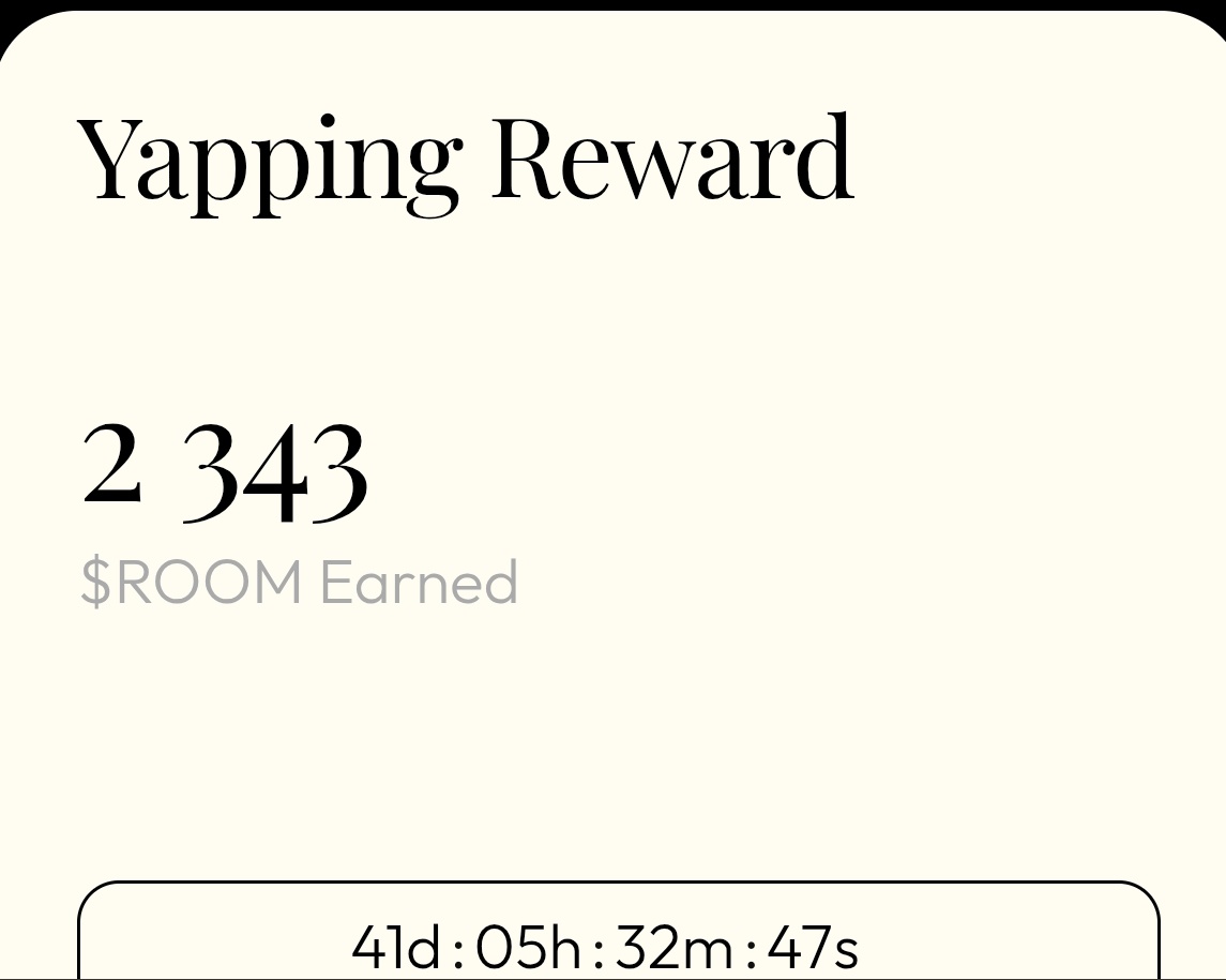 Benjo852's tweet image. Thank you @useBackroom 🙏
Earned 2,343 $ROOM from Yapping Rewards so far and still 41 days to go!
Feels good to be rewarded just for sharing thoughts and engaging 🧠💬
Let’s keep yapping!
cc: @Lennart_up
#Backroom #YappingPoints #ROOMtoken #VirtualsProtocol
#KaitoYaps